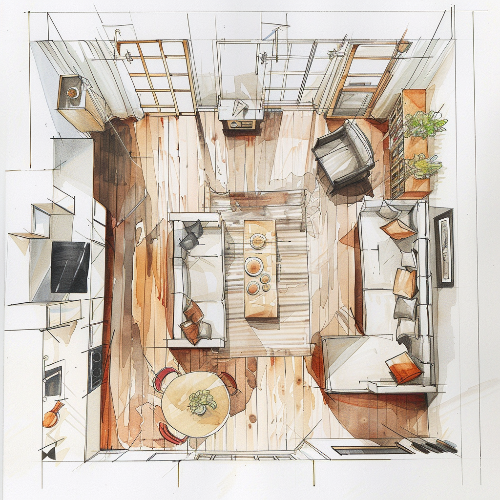 Fibreguard overhead view of an open plan living room