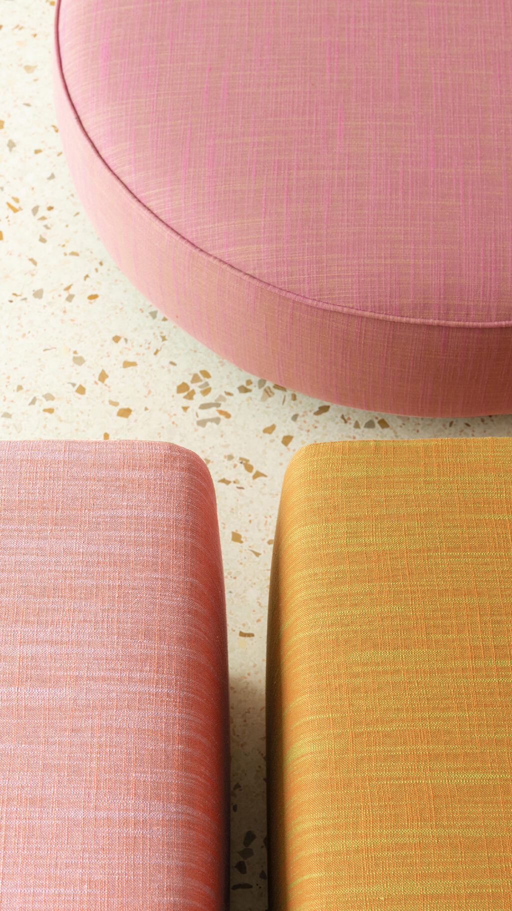 poufs in slubbedupholstery with delicious sweet colours
